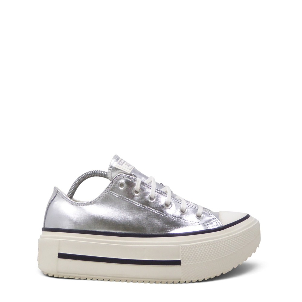 Converse CTAS Lift Double Stack Silver Egret Black Low Platform Sneaker Women 10